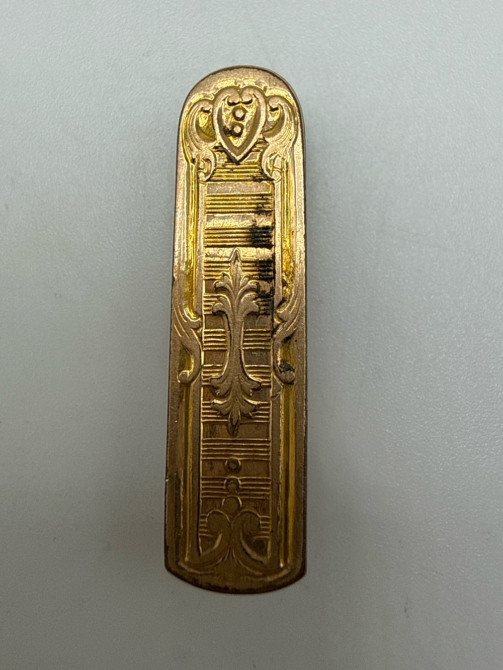Vintage Gold Tone Tie Bar Clip Art Deco Engraved SBC